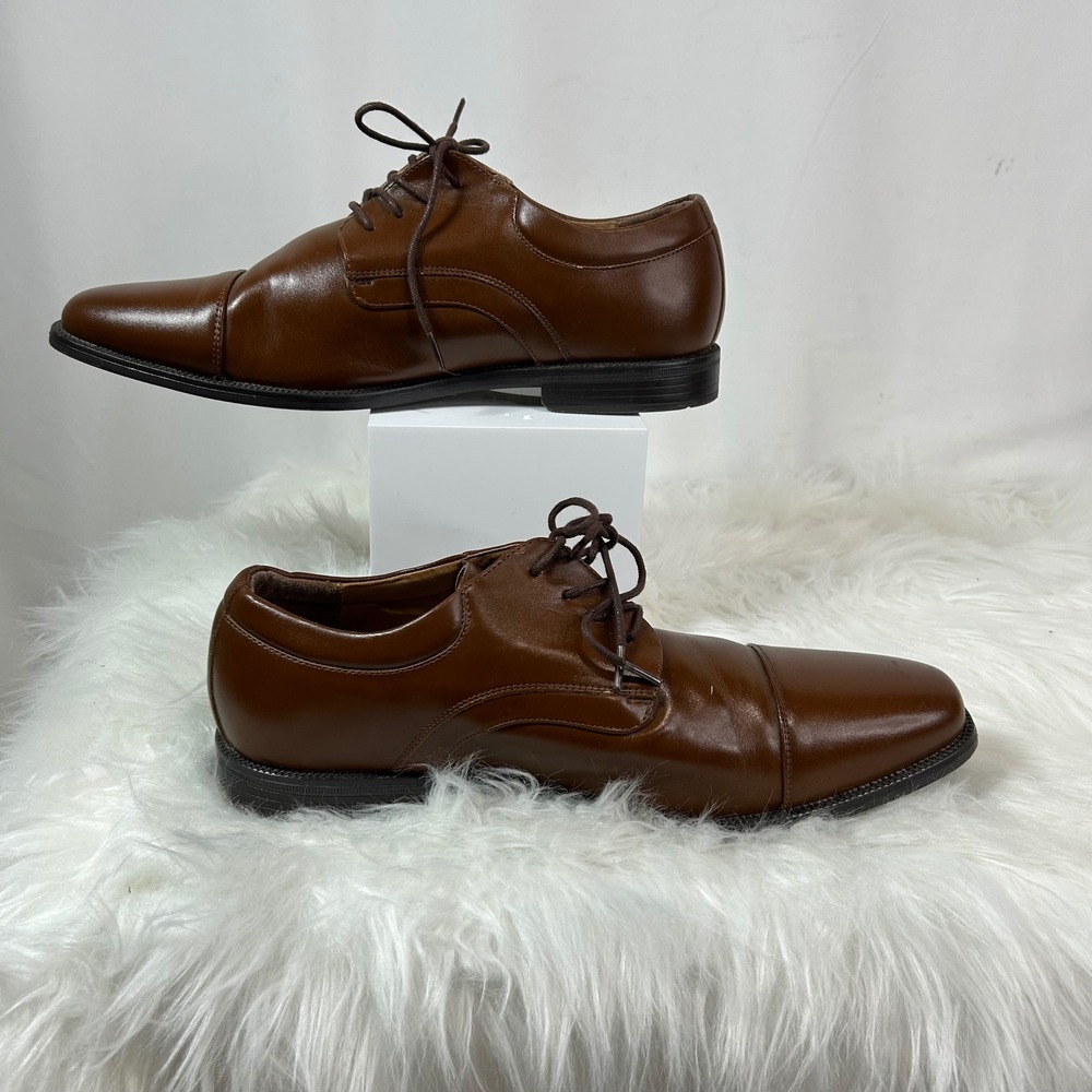 Nunn Bush Mens Brown Leather Oxford Dress Shoes Lace Up Comfort Gel Size 10.5 W